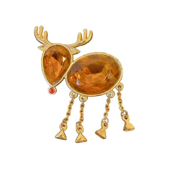 Vintage Amber Tone Crystal Dear Shaped Brooch Collectible Jewelry Gift For Her - Picture 2 of 6